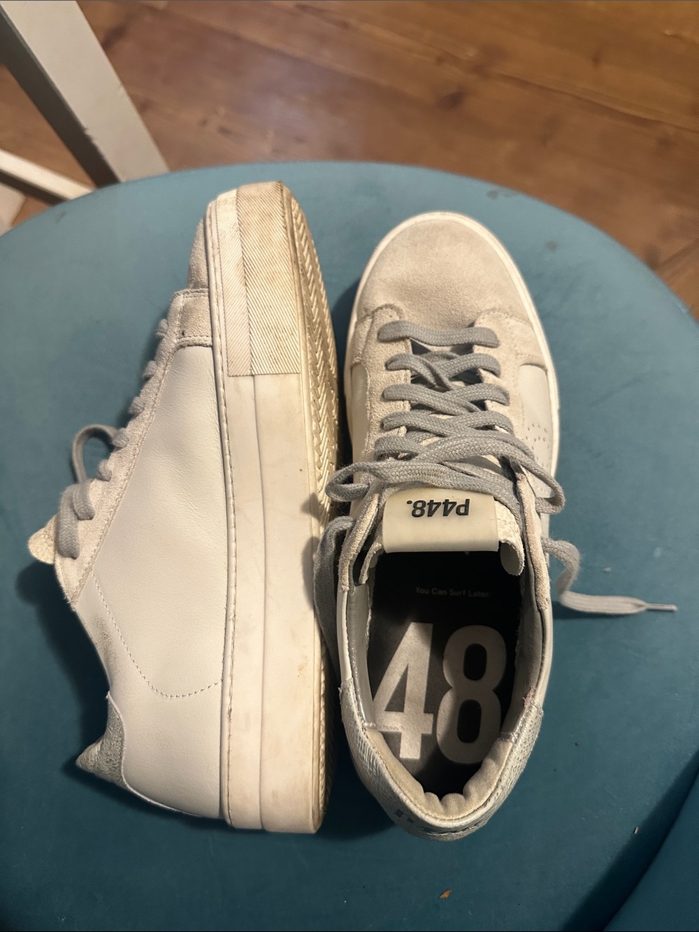 P448 Light Gray and White Low-Top Sneakers